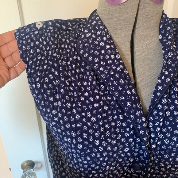 VTG 90s navy white button up dress midi maxi pipping pockets European 38 boho - Picture 4 of 7